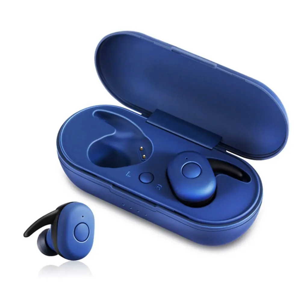 Синий DT-1 Мини Bluetooth наушники V5.0 настоящие беспроводные стерео водонепроницаемые спортивные Беспроводные наушники с зарядным устройством для микрофона - Цвет: Синий