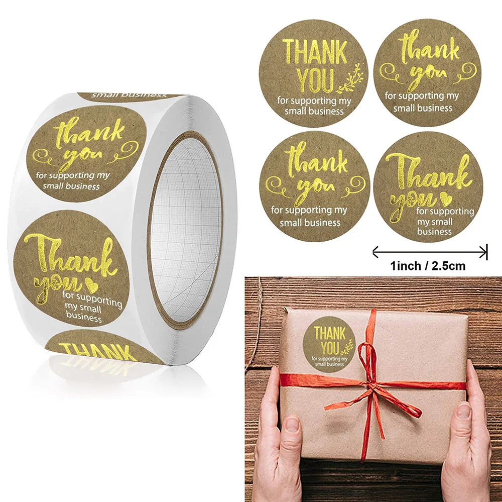 500pcs 2.5cm Gold Foil Thank You Round Labels Sticker for Packaging Kraft Paper Sealing Label Decoration Stationery Stickers