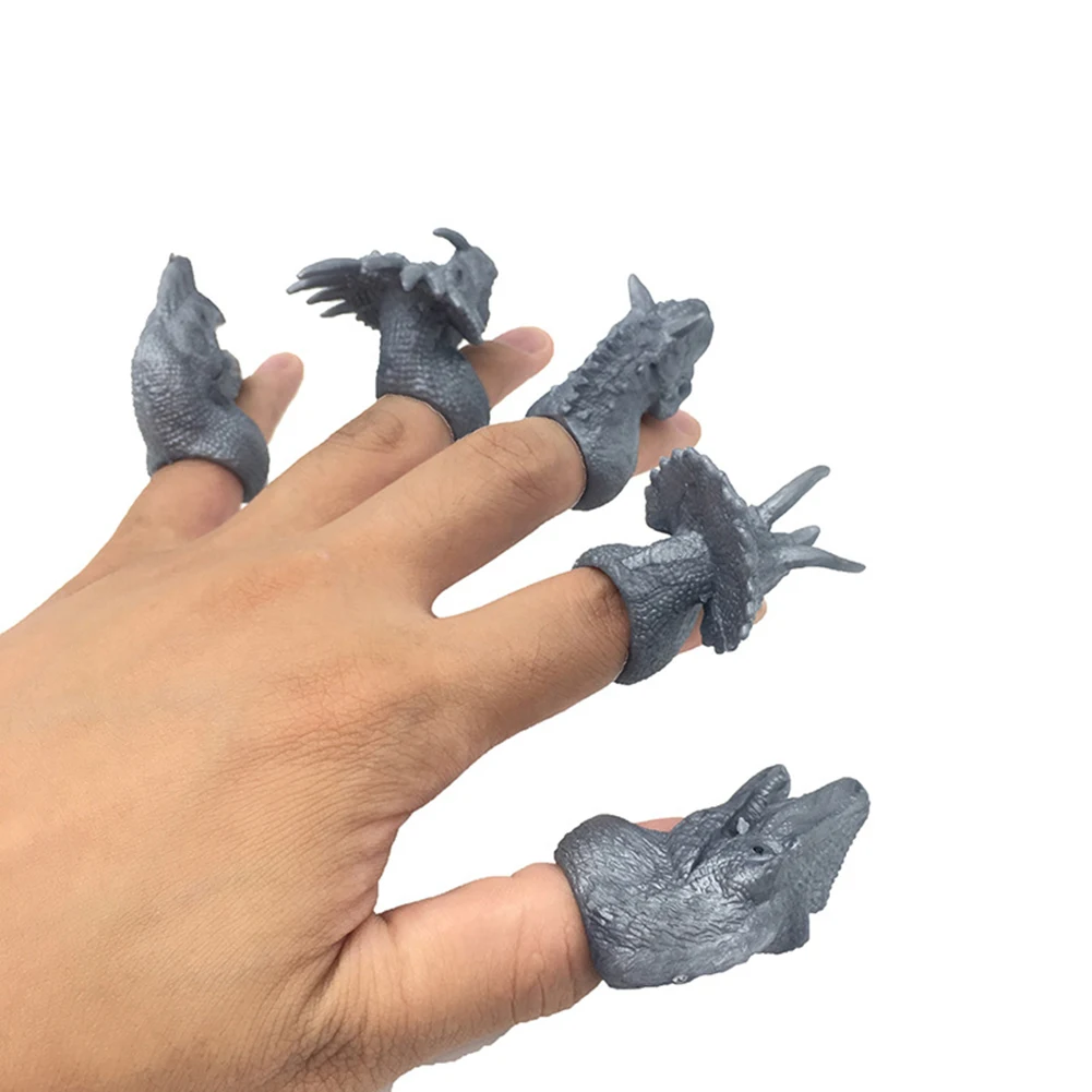 5Pcs Children Simulation Dinosaur Finger Ring Trick Party Props Interactive Toy