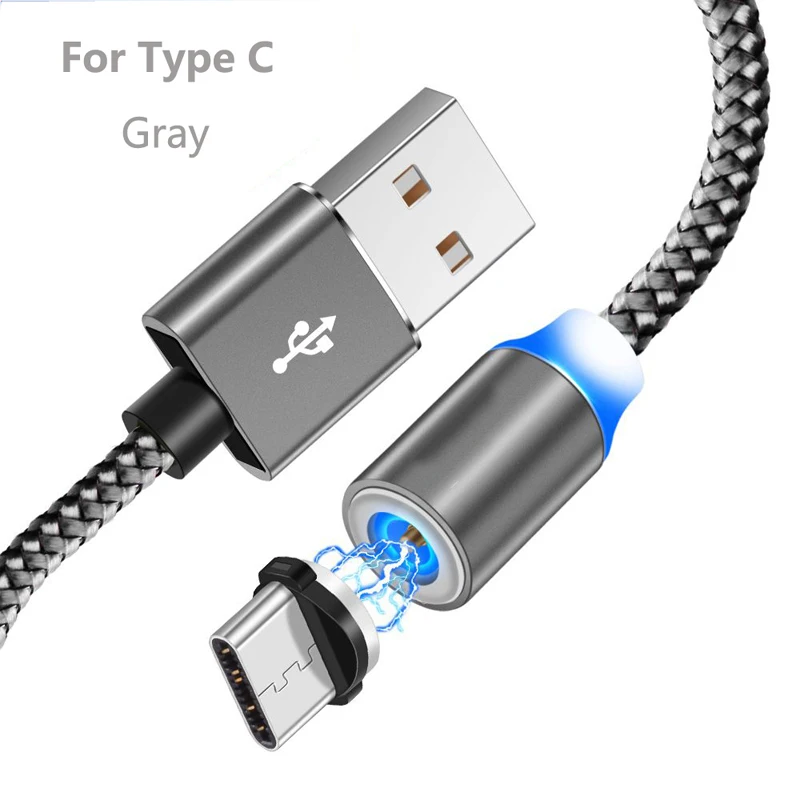 Магнитный USB кабель для iPhone Xiaomi Mi9 8 Note 6 7 8 USB C type C Micro USB кабель Магнитный зарядный кабель кабели для мобильных телефонов - Цвет: For Type C Gray