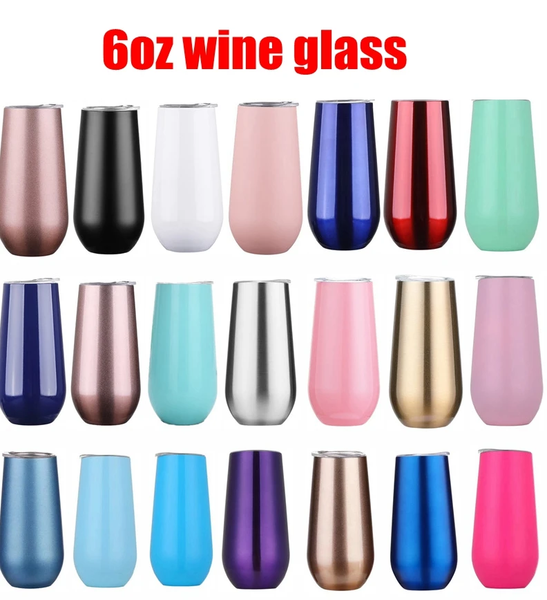 

6oz Wine Tumbler Champagne Beer With Lid Wine Glass Stemless Stainless Steel Thermos Insulated Mug Christmas Cup