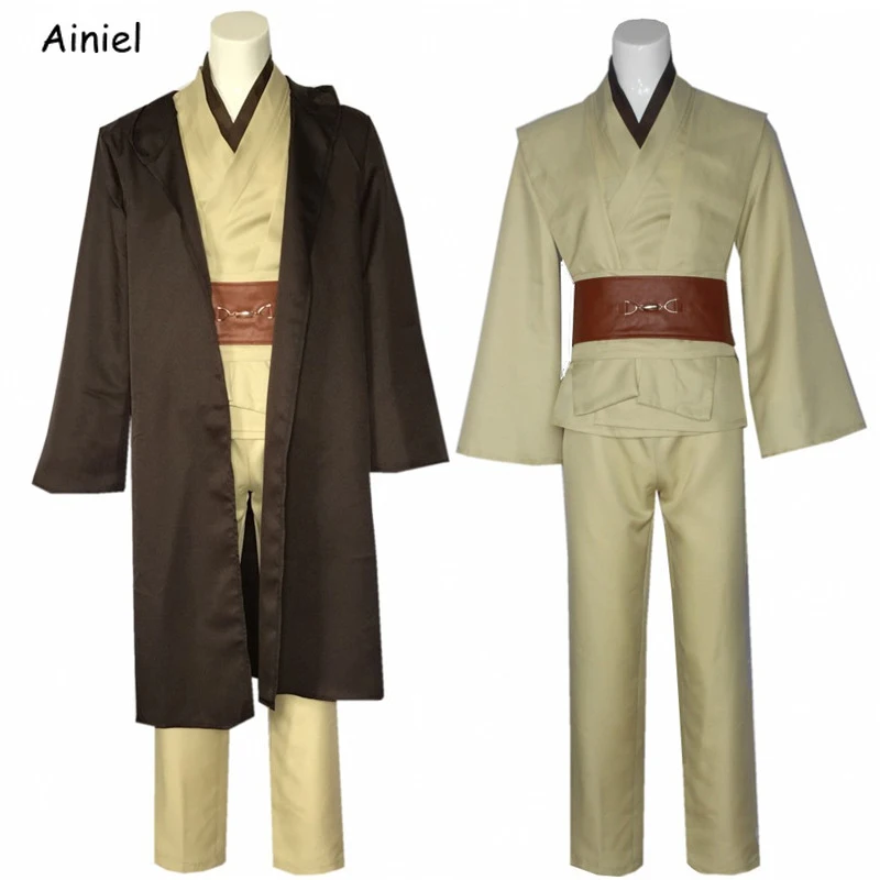 Movie Star Wars Cosplay Costume Anakin Skywalker Jedi Knight Brown Black Robe Cloaks Uniform Outfits Ahsoka Tano Halloween