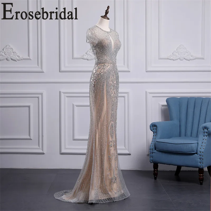 Erosebridal роскошное вечернее платье длинное официальное с силуэтом "Русалка" и вышивкой бисером платье для женщин сексуальное иллюзионное вечернее платье на молнии сзади