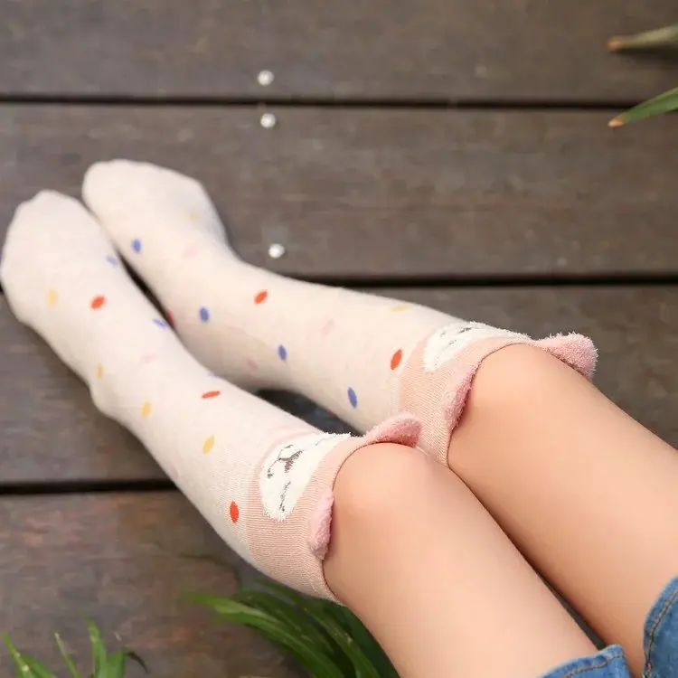 Осенние детские носки хлопковые Гольфы с рисунком кота, носки с ушками для девочек, прямые детские гольфы с рисунком кота и лисы