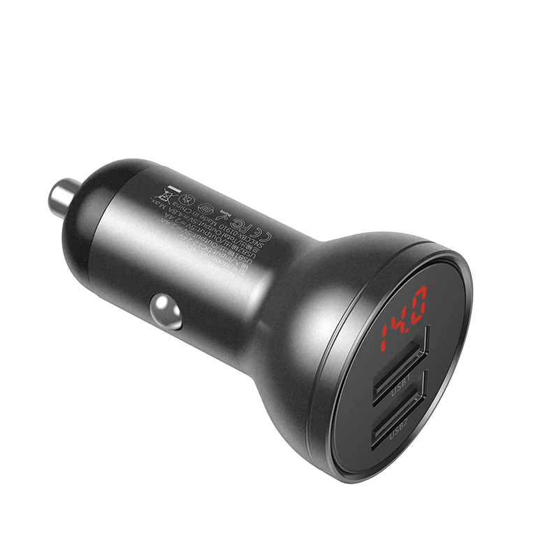 Baseus Mteal Dual USB Автомобильное зарядное устройство 4.8A Быстрая зарядка для iPhone 11 Pro X huawei Xiaomi телефон USB розетка адаптер авто аксессуары - Название цвета: Gray