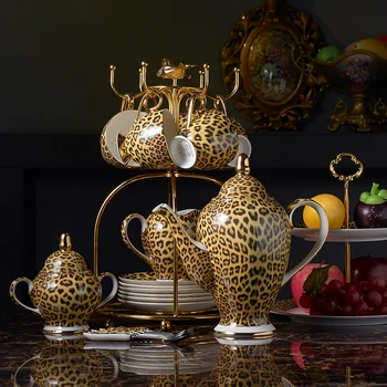 

Leopard Print Bone China Coffee Set Luxury Porcelain Tea Set Advanced Pot Cup Ceramic Mug Sugar Bowl Creamer Teapot Drinkware