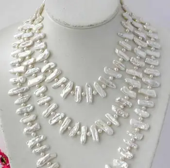 

Free shipping 64" 25mm round biwa white freshwater pearl necklace
