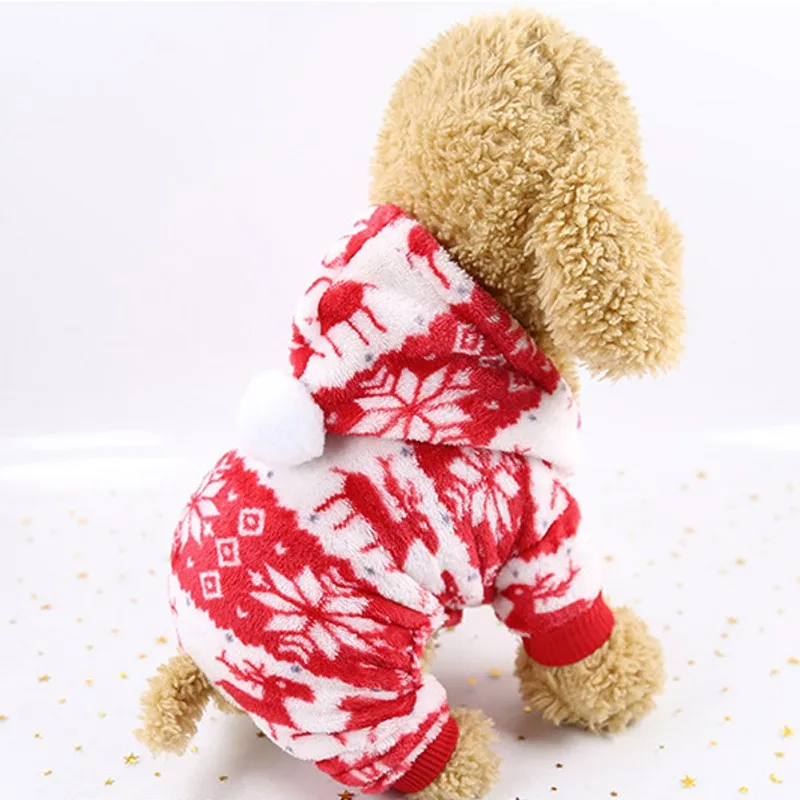 Зима из флиса для собак Теплый костюм 4 ноги утолщение пальто с капюшоном Олень Лось красная Рождественская Толстовка