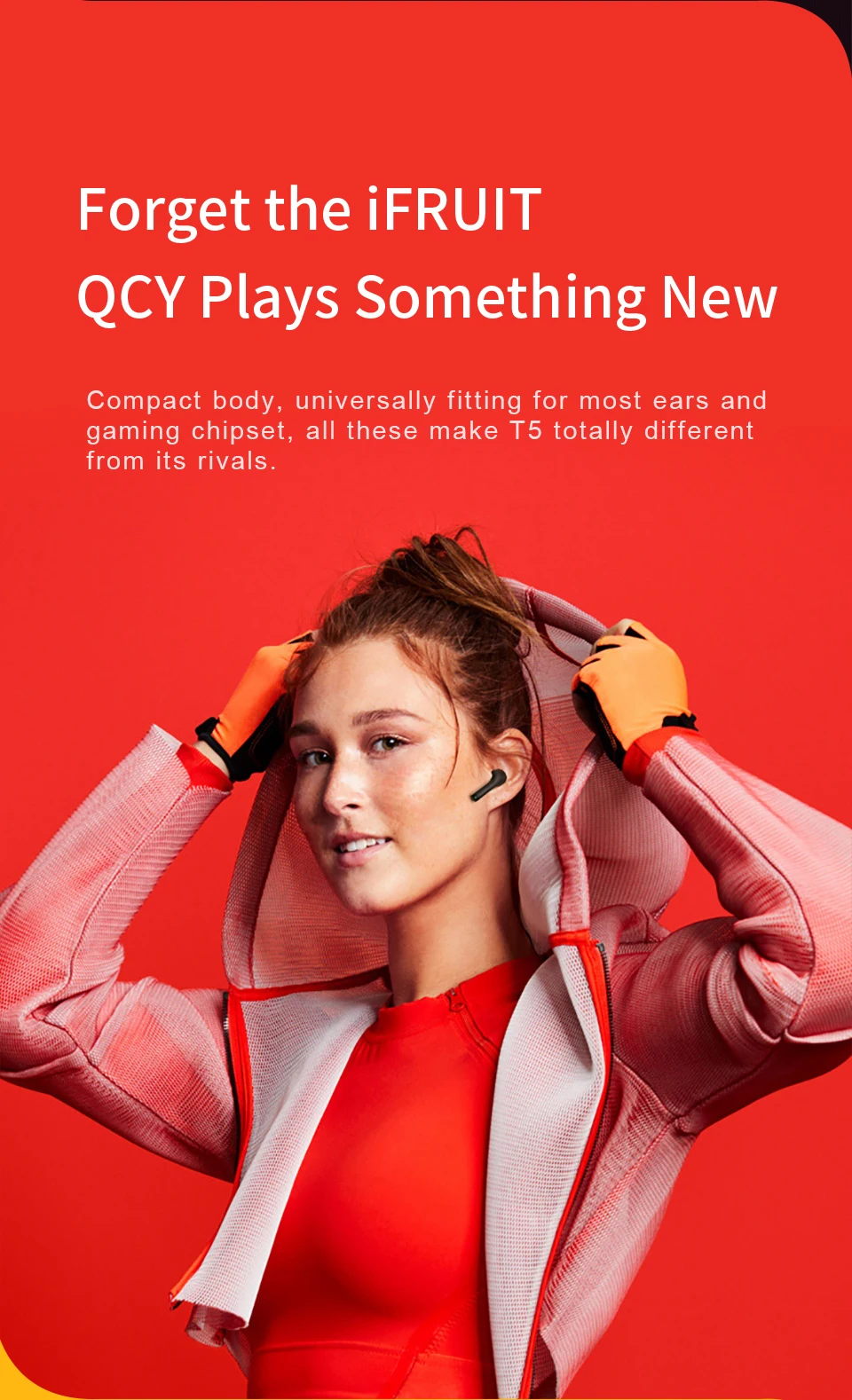 Qcy t5 wireless bluetooth earphones v5.0 touch control stereo hd talking with 380mah battery (qcy-t5-black)