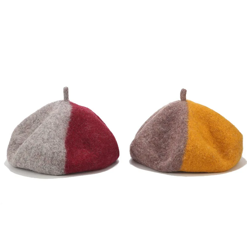 M&D Autumn/winter new collection wool felt beret splicing gentle color patchwork