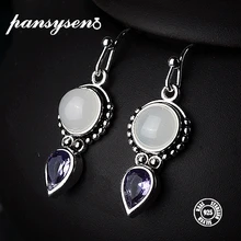 PANSYSEN, высокое качество, создан лунный камень, 925 серебряные ювелирные изделия, висячие серьги для женщин, Ретро стиль, красивые вечерние, Подарок на годовщину