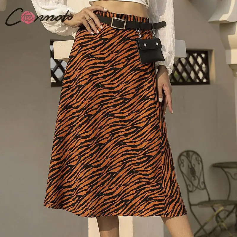 Conmoto осень Женская модная леопардовая длинная юбка с принтом женская юбка на молнии с эластичной талией осенне-зимняя юбка цвета хаки большие размеры