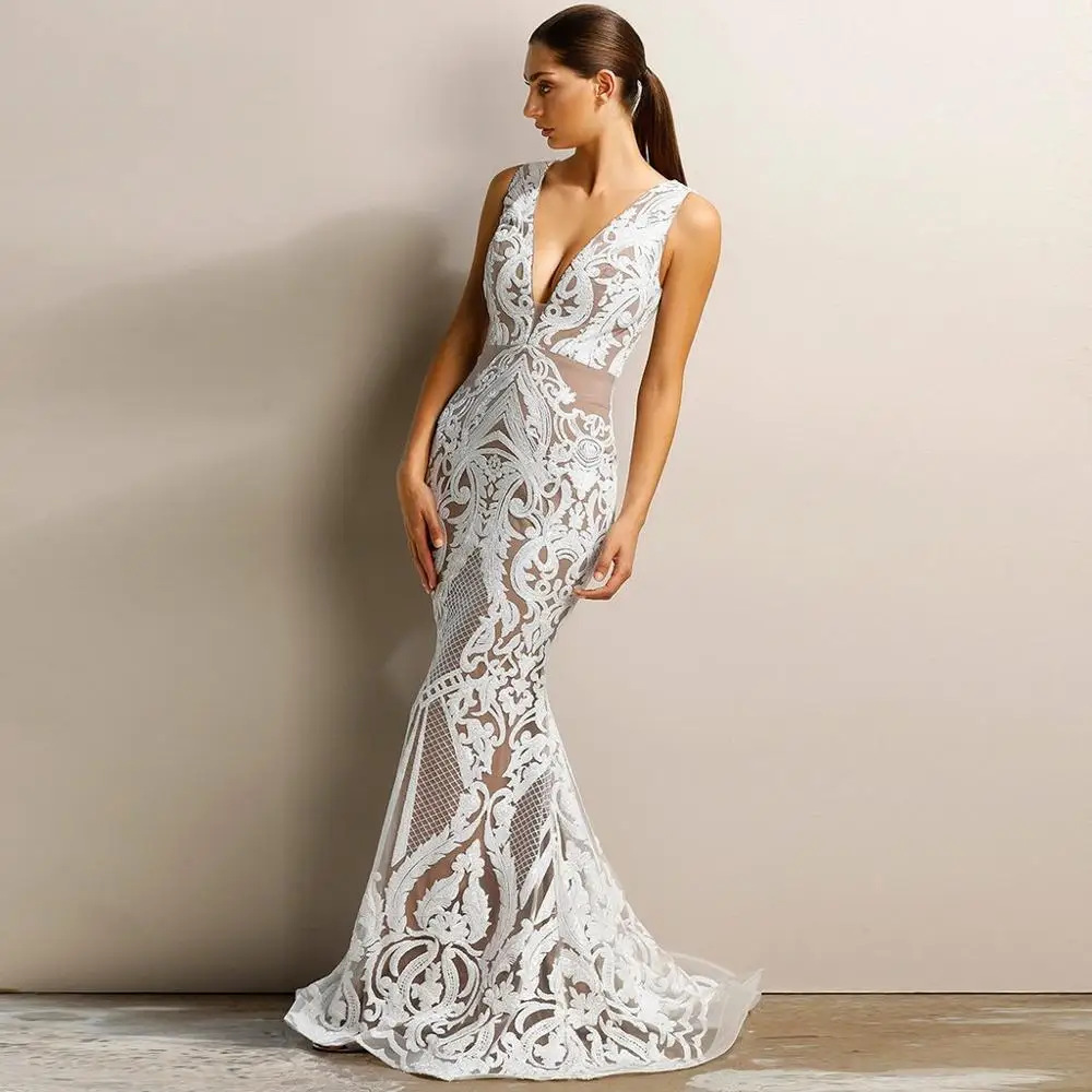 

Linglewei 2019 New style dress popular sexy deep V sleeveless dress long dress slim dress