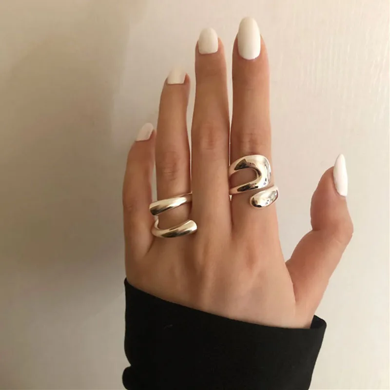 Silver Color Rings for Women Fashion Creative Hollow Irregular Geometric - Image 5