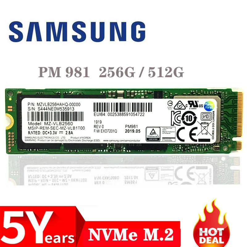 SAMSUNG SSD M.2 PM981 256 ГБ 512 внешний твердотельный накопитель на жестком диске M2 NVMe PCIe 3 0x4