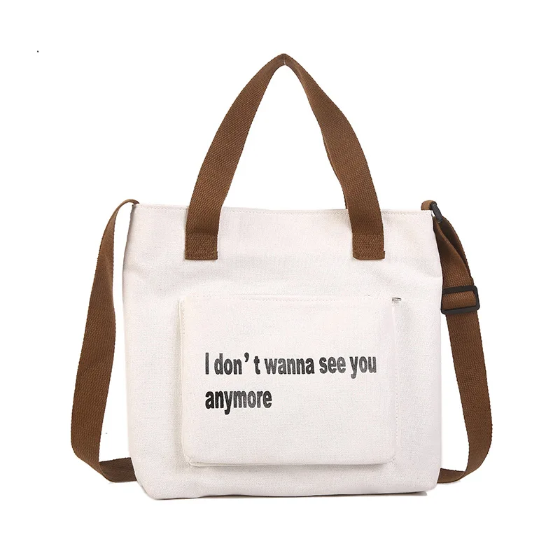 

Ougger Small Handbgs Women 2019 Shoulder Bag Female Fall White Canvas Casual Preppy Style Tote Bag with Letter for School