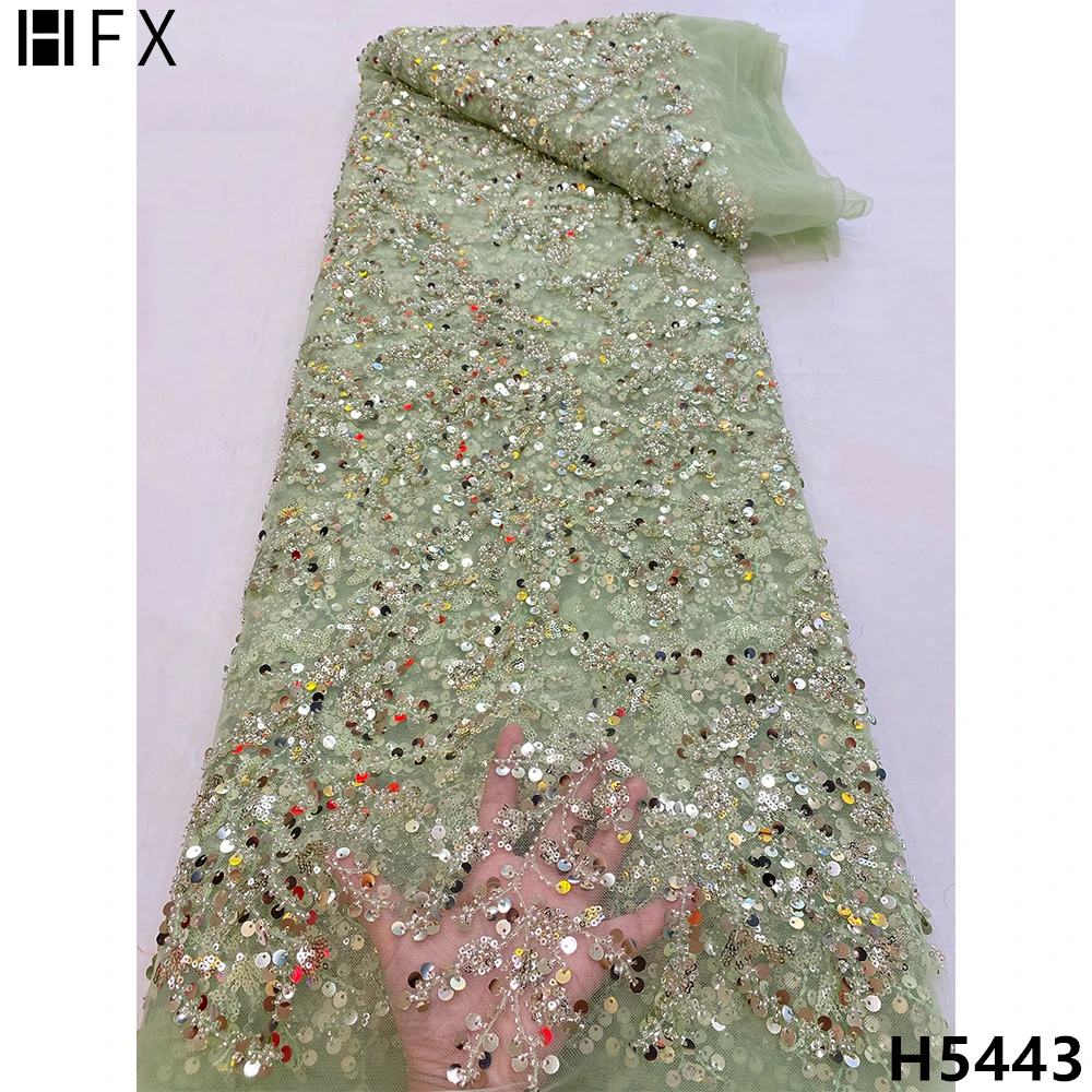 HFX 2021 green Handmade Lace Fabric Tissu Heavy Beaded Fabrics Luxury French sequins for Bridal Materials H5443 | Дом и сад