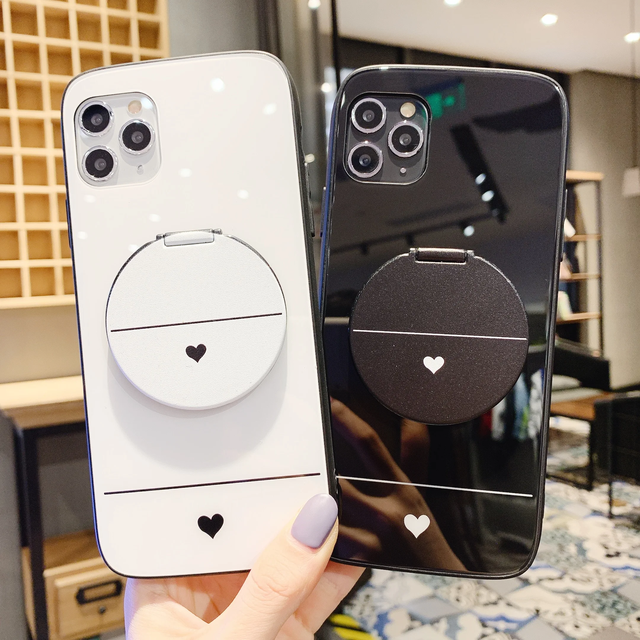 

Free shipping For Iphone 11 Pro Max case Xs Max phone Case x xs xr 6 7 8 plus Cartoon case I6 I7 I8 Mirror Tempered glass Case