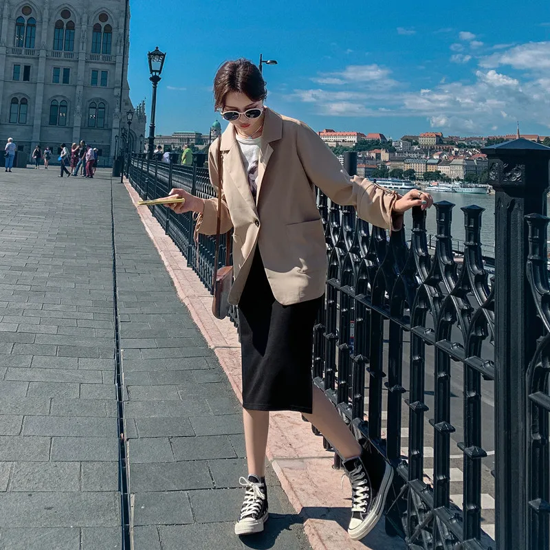 

CHIC Suit Jacket Women's Spring And Autumn Korean-style Loose Casual Student Network Red British Style Retro Hong Kong Style Sui