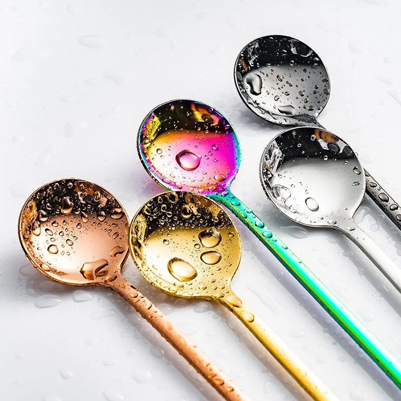 Stainless Steel Stirring Spoon Colorful Mixing Spoon Long Handle Coffee Teaspoon For Coffee Ice Cream Cocktail Iced Tea