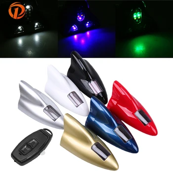 

POSSBAY Car Roof Signal Aerials Decoration Solar Power Shark Fin Antenna LED Warning Tail Rear Lamp With Remote Control