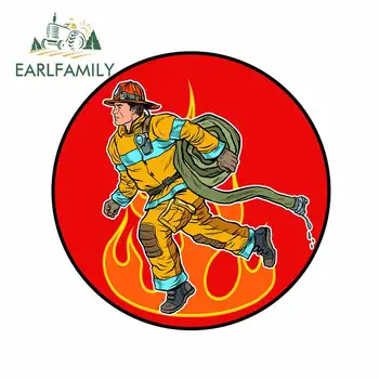 

EARLFAMILY 13cm x 12.9cm for Irefighter Extinguishing Flames Car Stickers Motorcycle VAN Surfboard Bumper RV Decal Decoration