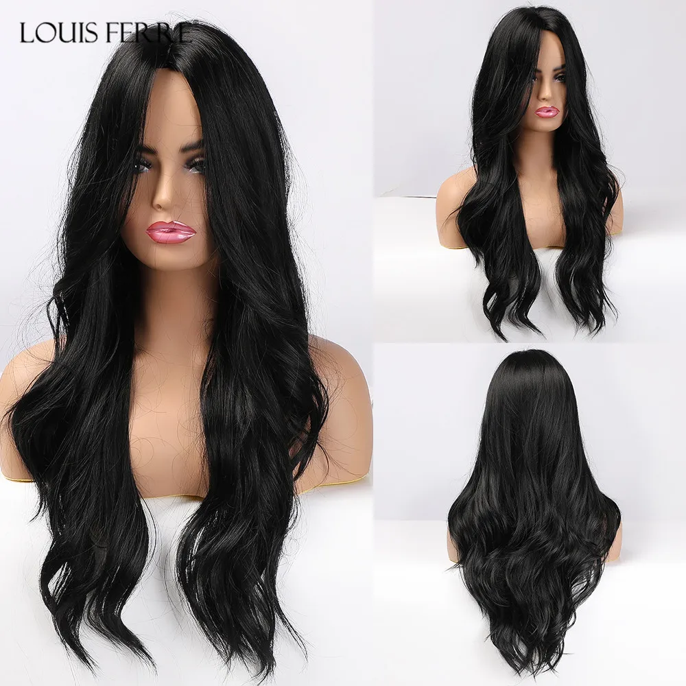 Black Wig Afro Louis Ferre Middle-Part Heat-Resistant-Fiber Water-Wave Cosplay Female