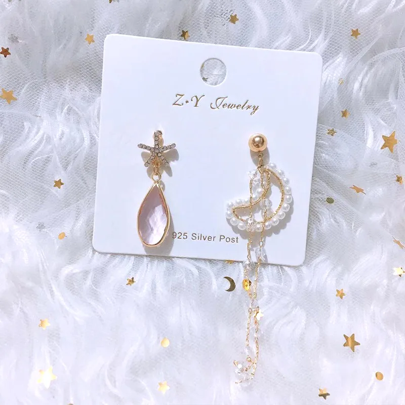 

Korean New Fashion Sweet Star Moon Pearl Tasseled Earrings Female Personality Long Earrings Elegant Female Jewelry