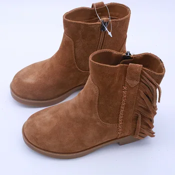 

2020 Autumn Winter Little Girls Fashion Boots Suede Leather Toddler Girls Ankle Boots Genuine Leather Kid Tassel Boot size 26-37