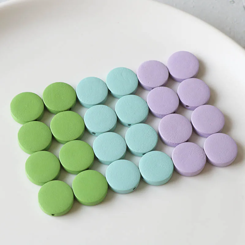 20pcs 15/20/30mm Wooden Beads Green Blue Purple Color Wood Charm Pendant for Diy Jewelry Making Big Hole Beading Earring Finding