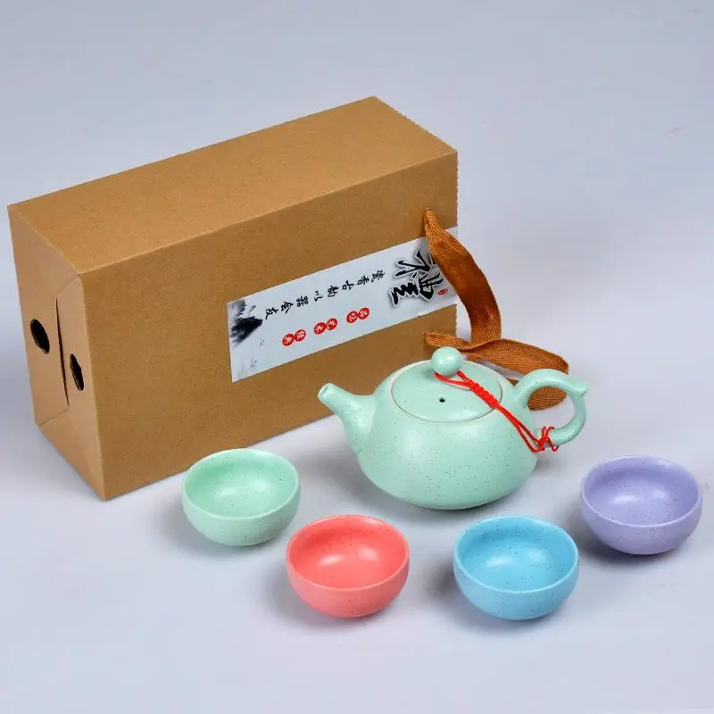 

Chinese Travel Kung Fu Tea Set Candy Color Ceramic Portable Teaset Gaiwan Tea Cups Of Tea Ceremony Tea Pot Gift Box Teaware Set
