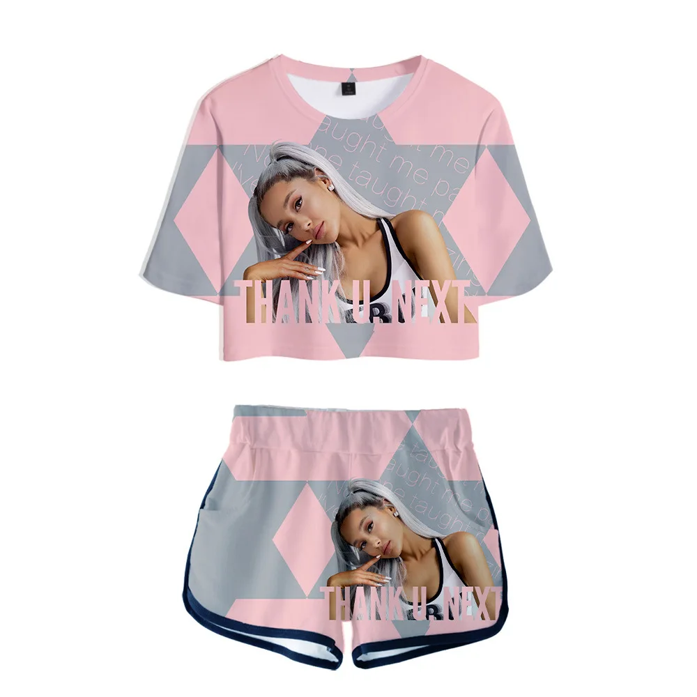 Comprar Traje 3D para mujer de alta calidad, Nueva Generación americana, cantante Ariana Grande, impresión 3D, Camiseta corta sexy + Pantalones cortos cool traje