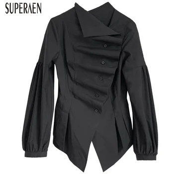 

SuperAen 2020 Spring and Autumn New Women Shirts Wild Cotton Fashion Casual Ladies Blouses and Tops Irregular Women Clothing