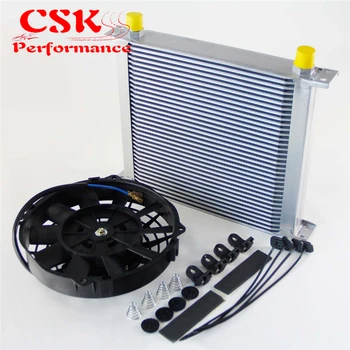 

Universal 34 Row 248mm AN10 British Oil Cooler Kit+7" Electric Fan Kit Silver/Black