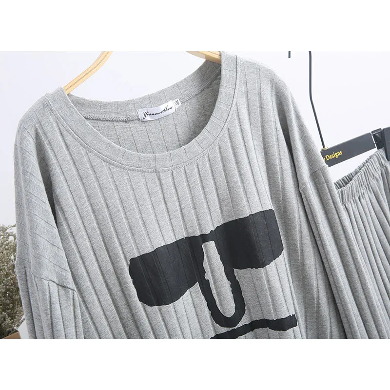 Плюс размер 5XL 6XL пижамы Осень Зима хлопок яма набивная ночная рубашка и брюки костюм из двух предметов элегантный домашний сервис женский