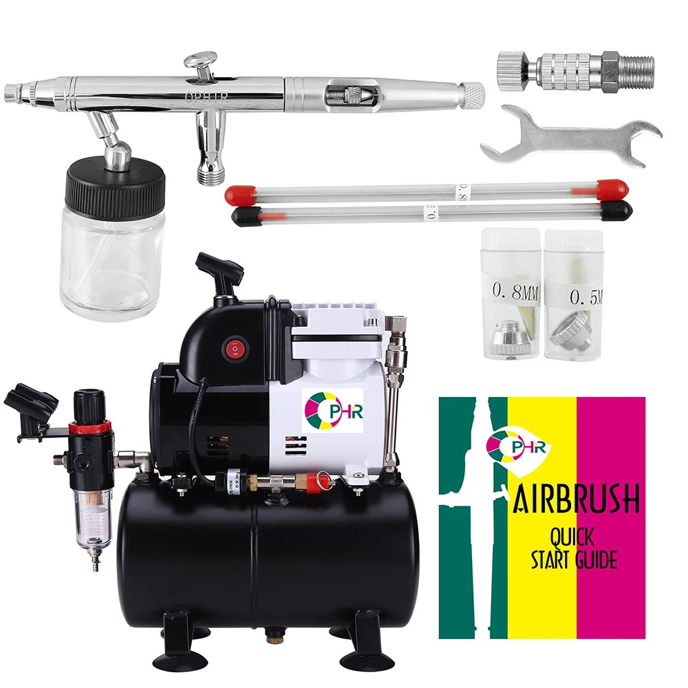 OPHIR 110V Pro Airbrush Kit Air Brush Compressor with Tank 0.2mm 0.3mm  0.8mm Airbrushes & Cleaning Kit for Model Hobby Painting Body Tattoo  Airbrush