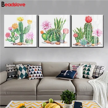 

5d diamond painting christmas triptych Cactus succulent 5D full drill square round Diamond Embroidery sale,home decoration