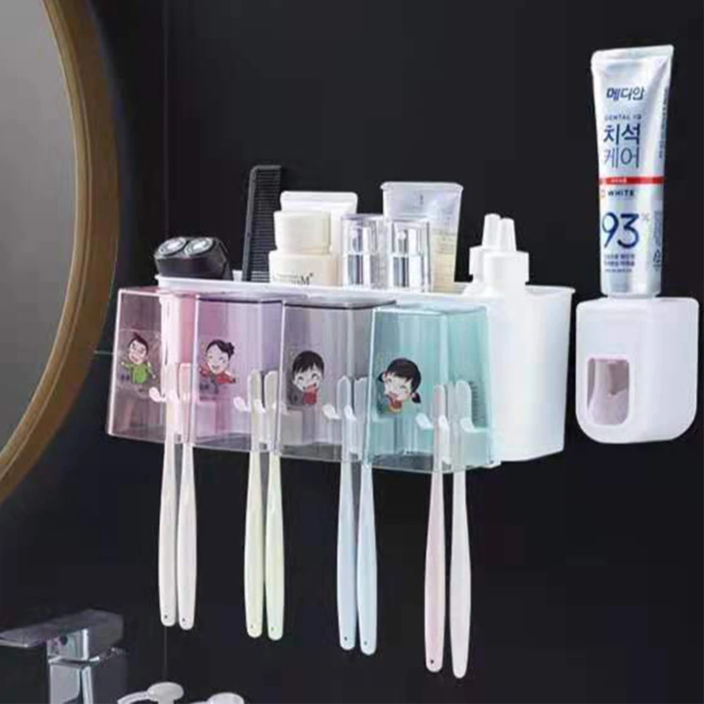 Toothbrush holder wall set toothbrush cup mouthwash cup toothpaste squeezer tooth cup household washing table shelf 6