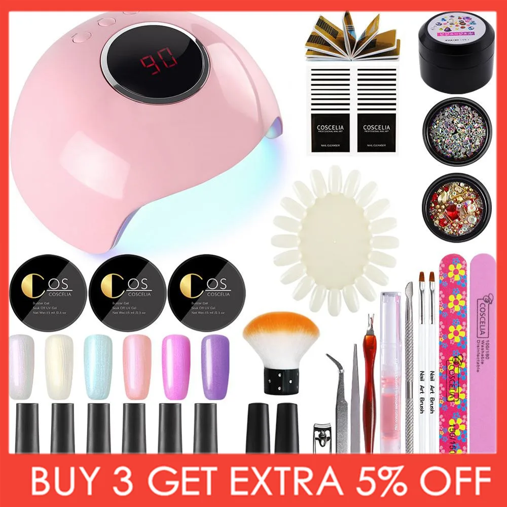 

24W UV LED Lamp Dryer With 6pcs Neon/Shell Nail Gel Polish Kit Manicure Tools Set Electric Nail Drill For Nail Art Tools