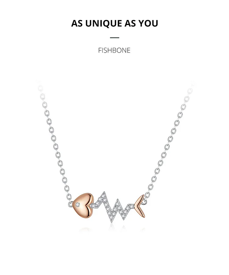 

Women Bone Necklace for Fish 925 Sterling Silver Fashion Jewelry Gift for Women Heart Necklaces Collar Bijoux s