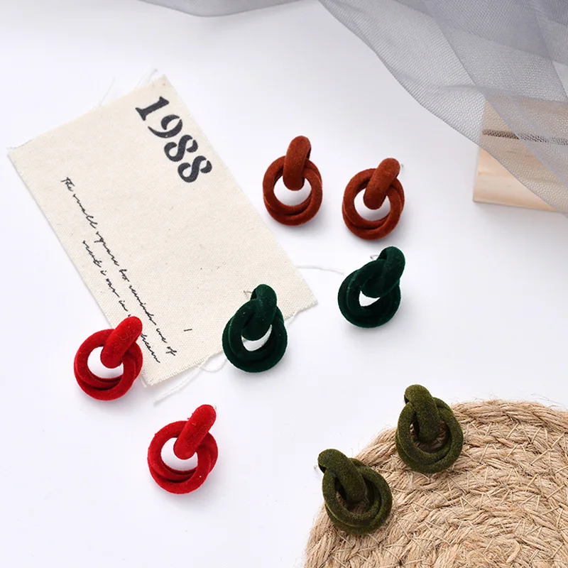 Korea Silver Needle Retro Geometric Flocking Kink Circle Irregular Stud Earrings for Women Girl Fashion Jewelry Accessories | Украшения и