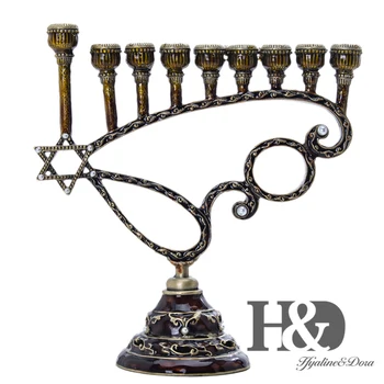 

H&D Handmade Hanukkah 9 Branch Hexagonal Star of David Candle Holder Menorah Jewish Lamp Chanukah Candlesticks Party Decoration