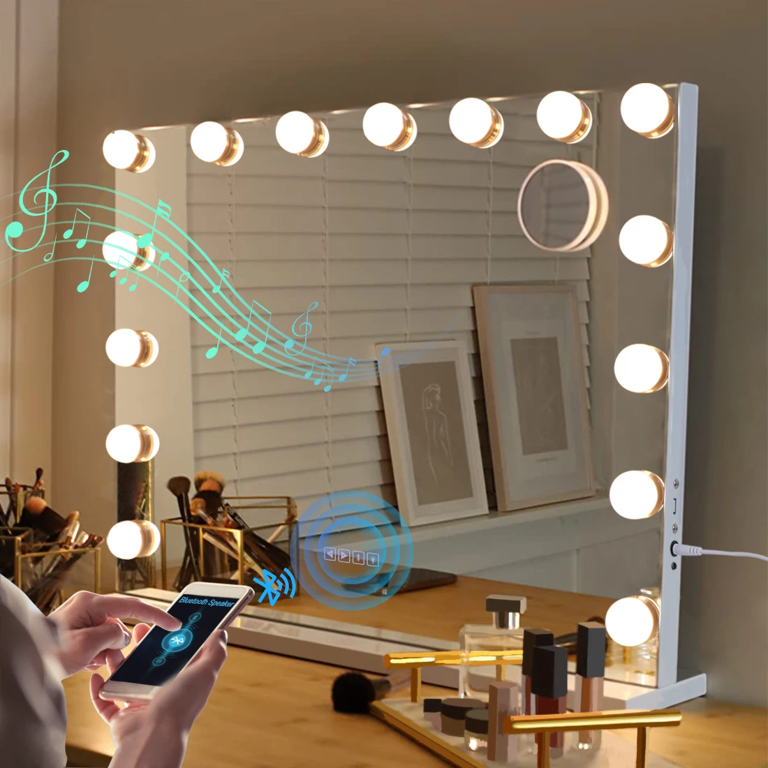 50 x 43cm Puselo Large Hollywood Vanity Mirror Smart Touch Control Makeup Mirror with 14 LED Lights 