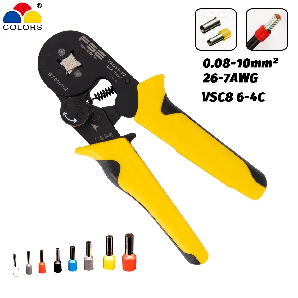 

HSC 8 6-4C 0.08-10mm^2 26-7AWG Adjustable Precise Crimp Pliers Tube Bootlace Terminal Crimping Hand Tool VSC8 6-4C