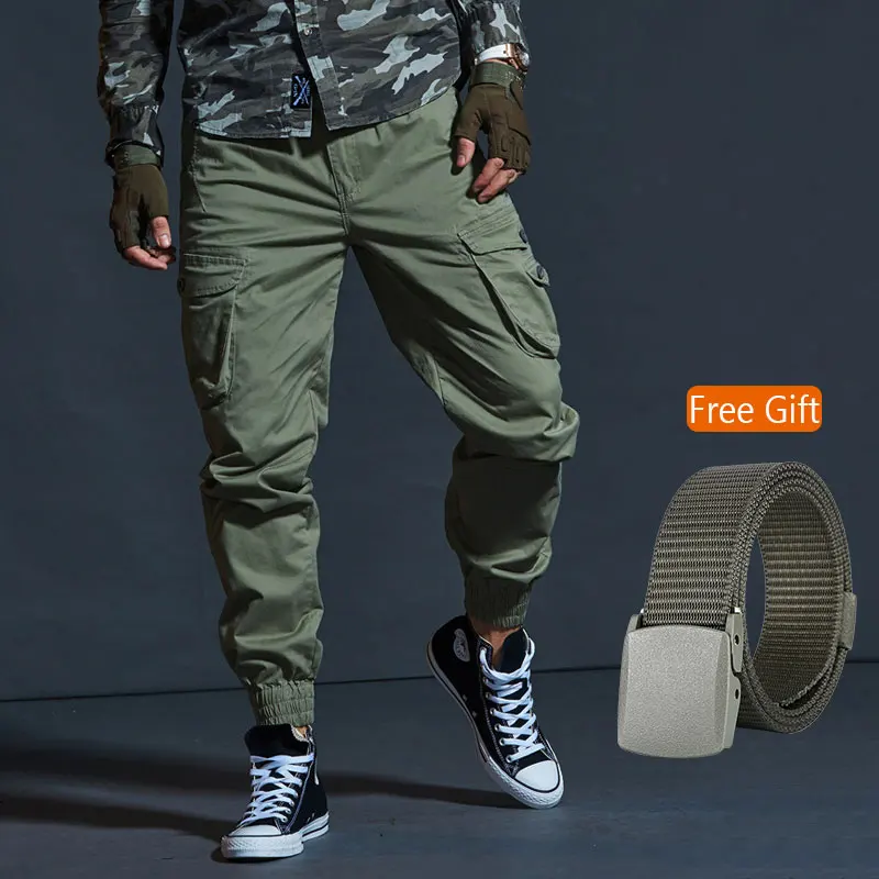 AKSR мужские хип хоп уличные хлопковые брюки карго большого размера гибкие тактические шаровары военные брюки джоггеры спортивные брюки - Цвет: Green