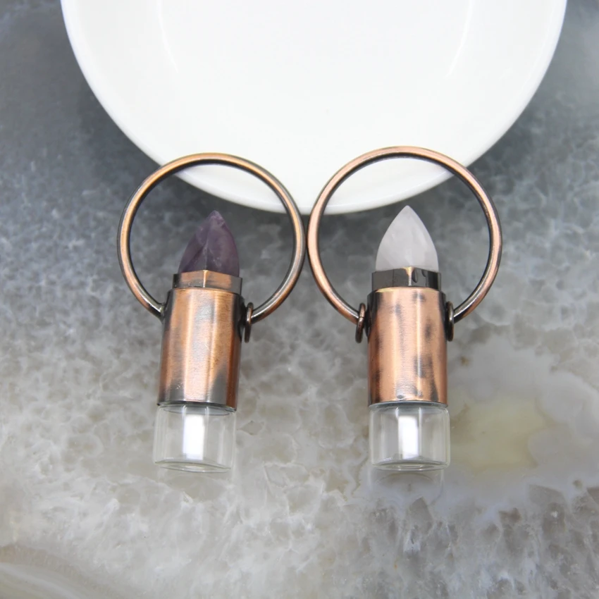 Natural Stone Amazonite Obsidian Perfume Vial Charms White Crystal Vintage Essential Oil Diffuser Roll On Bottle Pendant Jewelry