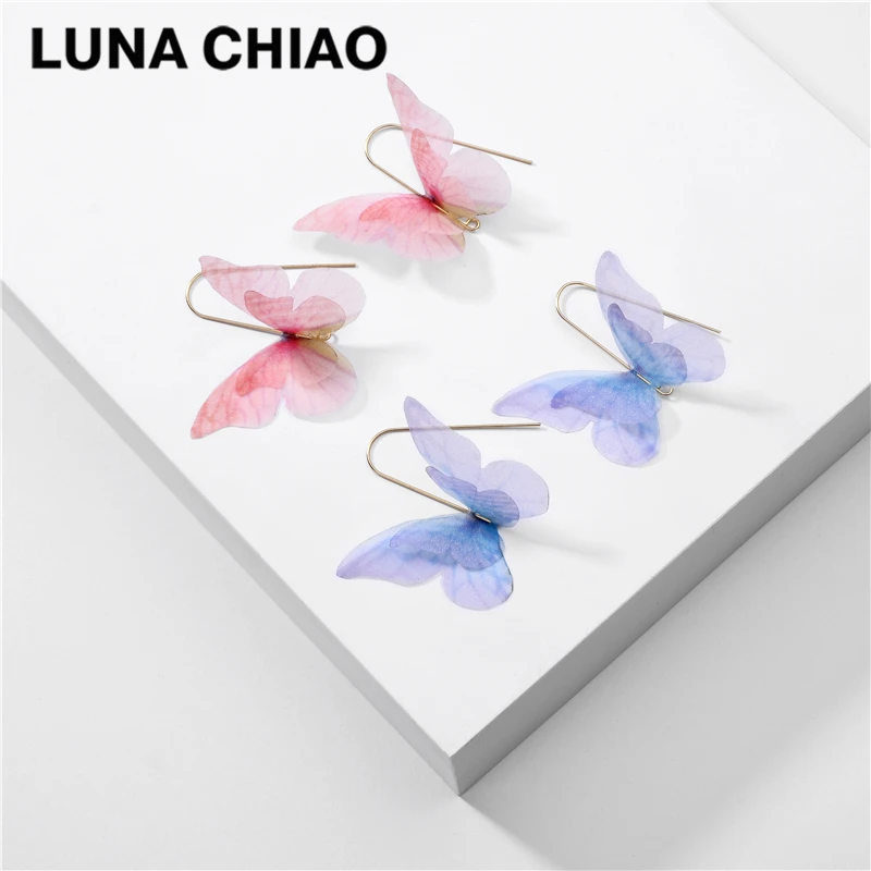 Женские серьги-подвески из органзы LUNA CHIAO с имитацией крыльев бабочки | Украшения