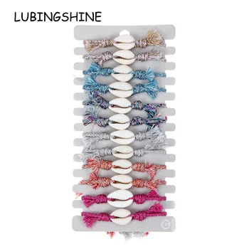 

12pcs/lot Boho Handmade Shell Coarse Cotton Rope Candy Knot Bracelet for Women Men Lucky Charms Adjustable Bracelets Jewelry