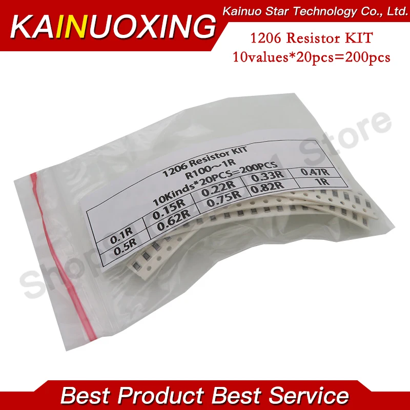 200PCS 1% 1206 SMD resistors assorted kit set 10 valueX20pcs=200pcs 1R00 R820 R750 R620 R500 R470 R330 R220 R150 R100 | Электронные
