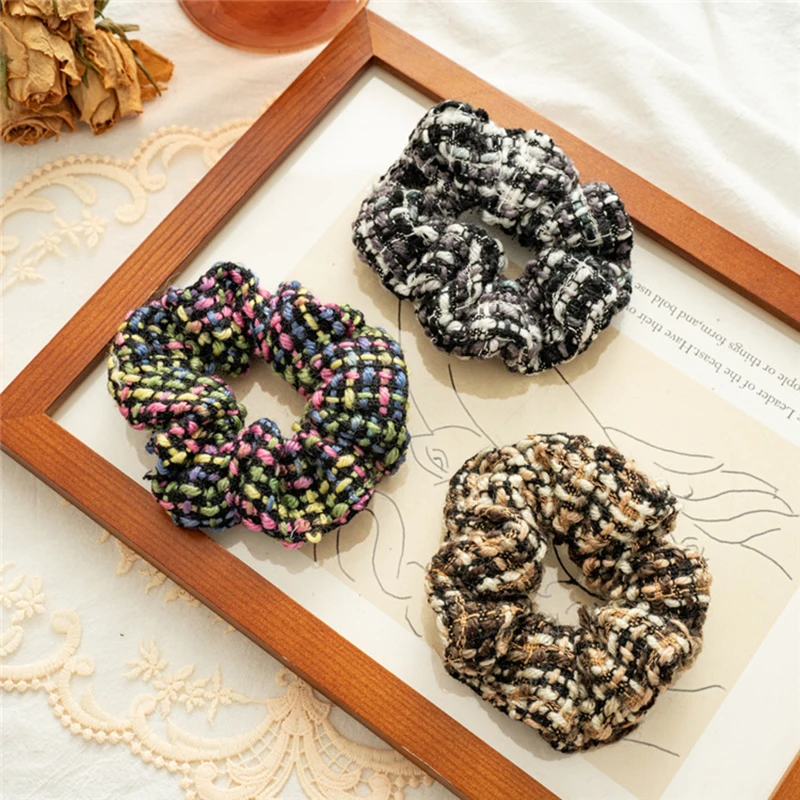 

2021 New Color Knitted Hair Scrunchie Elastic Hair Bands Korean Hair Accessories Women Girls Ponytail Headwear Vintage Winter